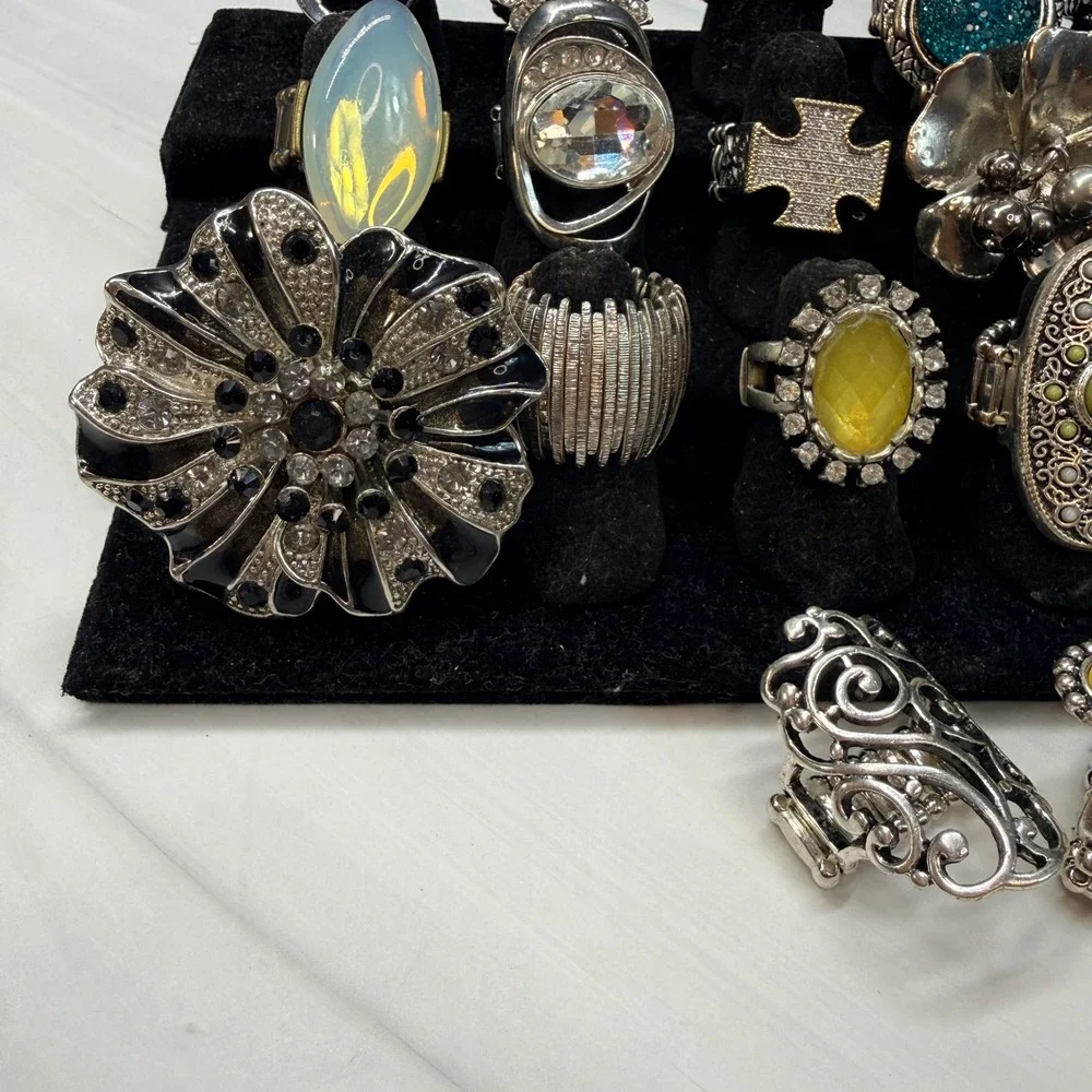 20pc Stretch Ring Lot Statement Rhinestone Cocktail Boho Fashion Jewelry Owl